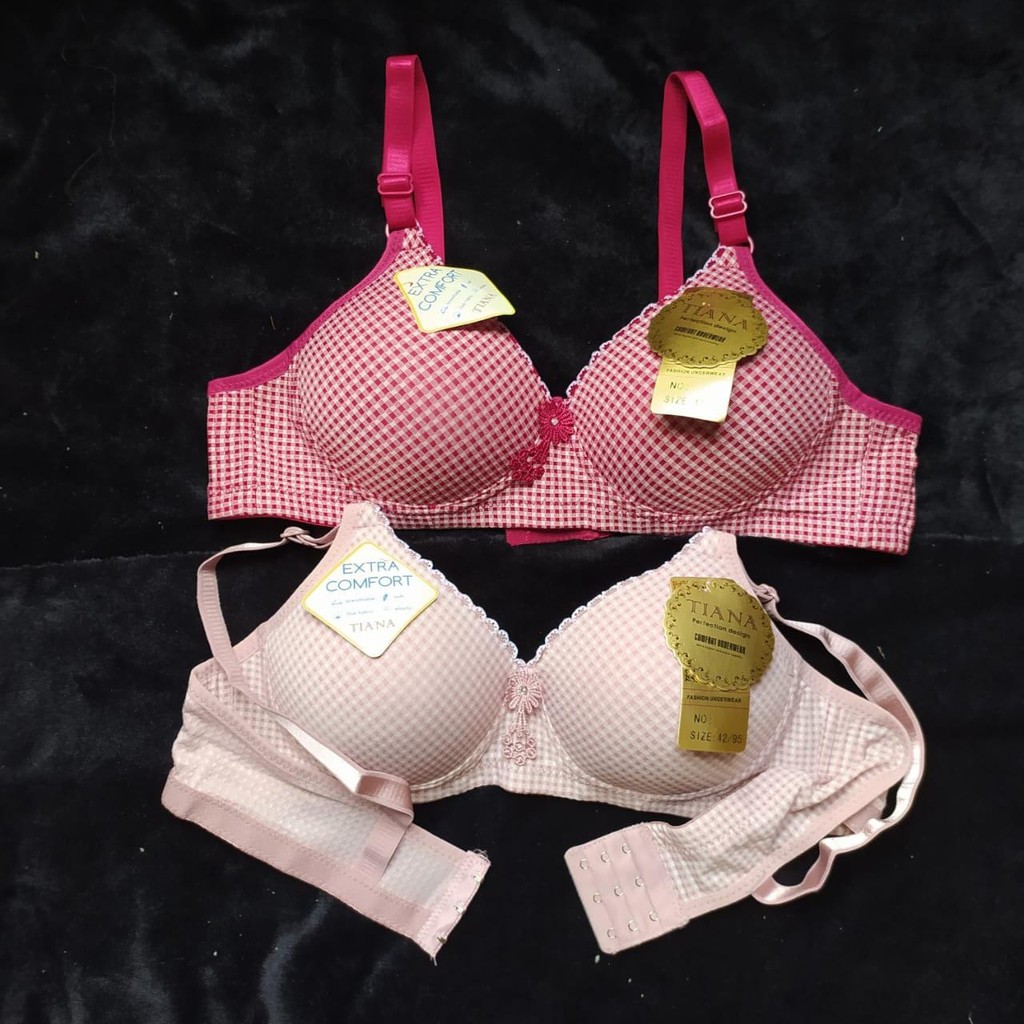 Bra jumbo push up bra cup C motif kotak kait 3 tanpa kawat Murah berkualitas Berandafashion