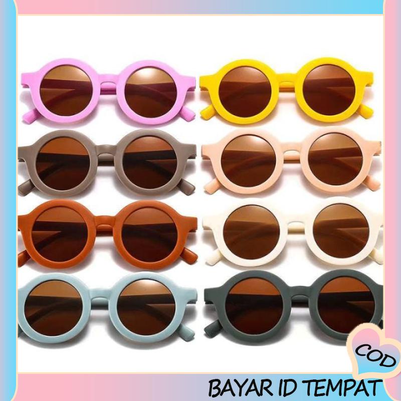 COD❤️ Kacamata Hitam Anak Matte Bingkai Bulat Trendi Retro Cute Clear Vision-A.one