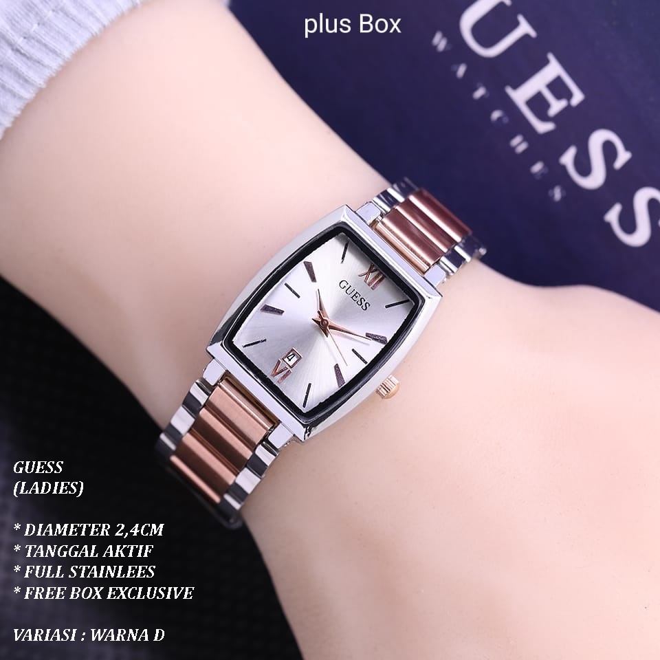 (FREE BOX) JAM TANGAN WANITA GUESS RANTAI BODY OVAL TANGGAL AKTIF