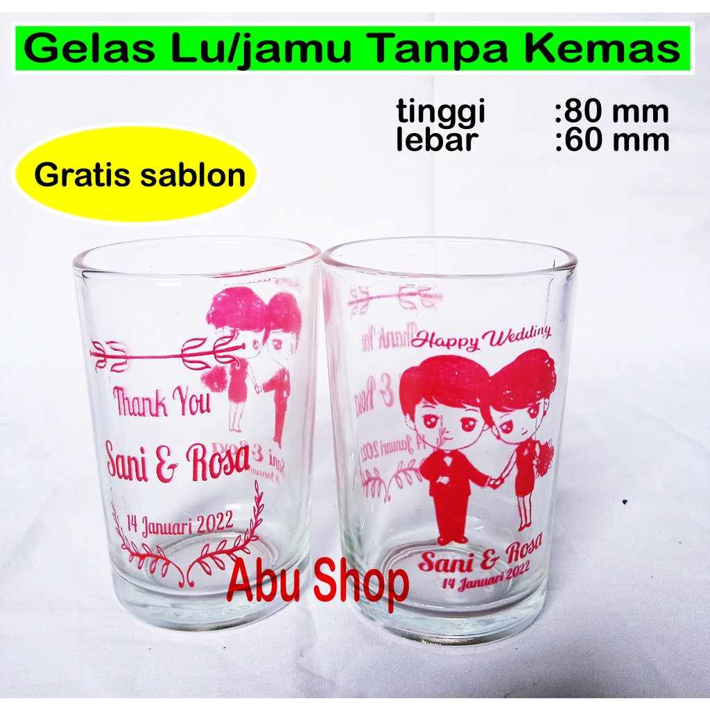 Jual Souvenir Gelas Lu Jamu Bening Gratis Sablon Nama Tanpa Kemasan Untuk Pernikahanultah 9901