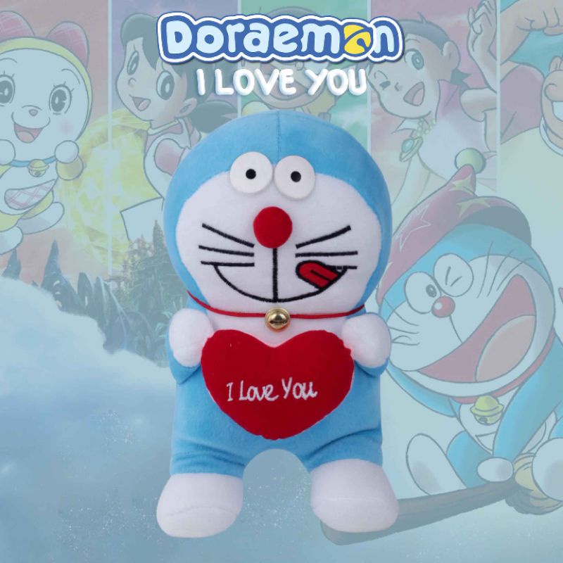 Boneka Doraemon I Love You Biru Berlabel SNI Tinggi 30 cm Bahan Premium | Boneka Cantik Lucu Lembut Ditangan Bahan Velboa Berkualitas