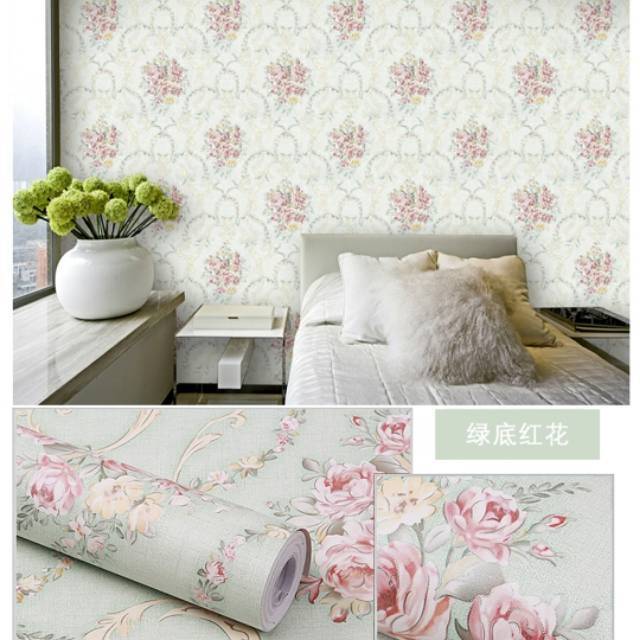 WALLPAPER DINDING MOTIF SHABBY HIJAU 10m x 45cm