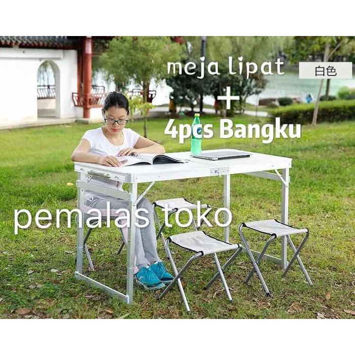 Meja lipat 4pcs bangku portable  praktis  Meja lipat HPL serbaguna