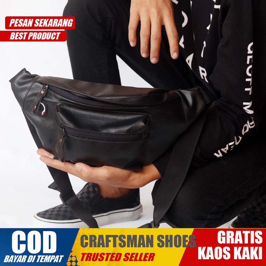 CRAFTS Tas Slempang Pria Tas Waistbag Pria Waisbag Waterproof Pria Tas Waistbag Kulit Syntetic Premi