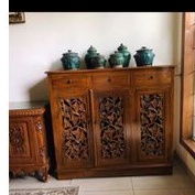 lemari anak pintu 3.lemari sepatu pintu 3 ukir mawar kayu jati perhutani murah promo