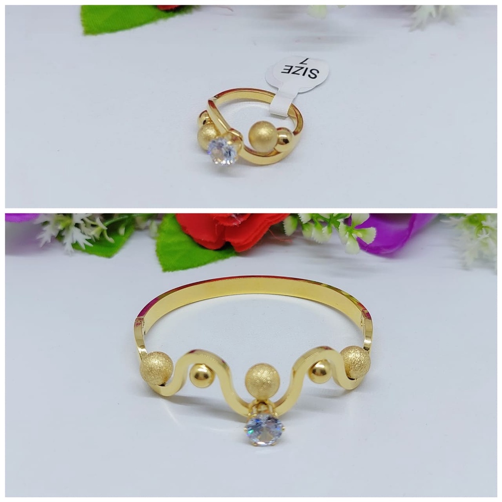 Set titanium gelang dan cincin wanita bjiji bola perhiasan fashion