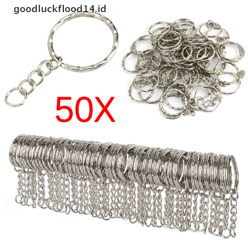 [OOID] 50PCS DIY 25mm Polished Silver Keyring Keychain Split Ring Short Chain Key Ring ID