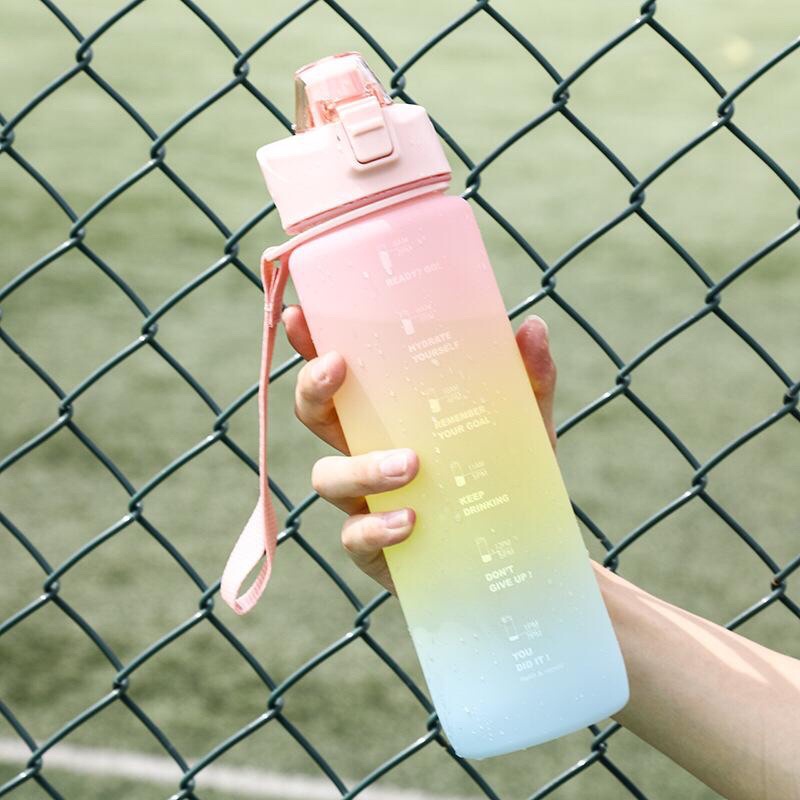 READY STOCK Botol Minum Pastel Sticker Jumbo 2L Seperti Quifit / Botol Reminder / Botol Unik-PINK 1LITER