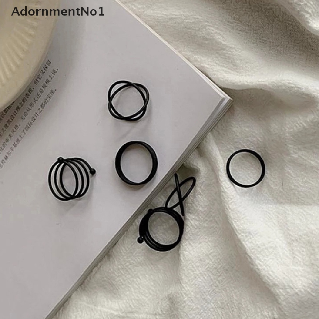 (AdornmentNo1) 3 / 6pcs / Set Cincin Vintage Gaya Punk Desain Geometri Warna Hitam Metalik Untuk Wanita