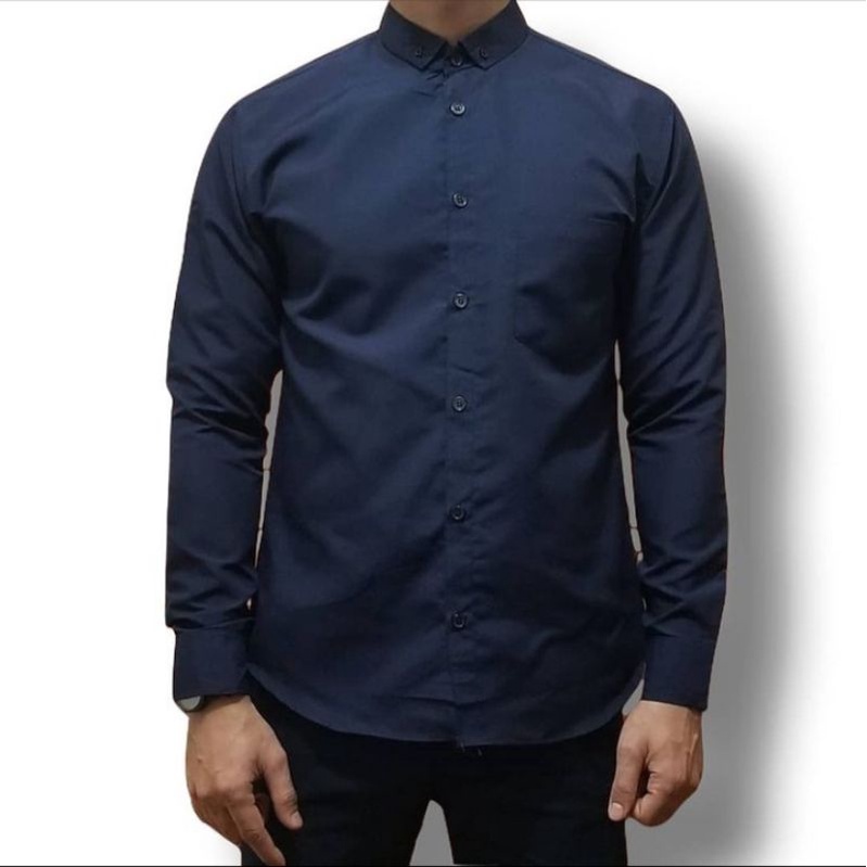 HDR.CO Kemeja pria Polos Lengan Panjang Basic Kasual hem cowok baju kerja kantor Distro