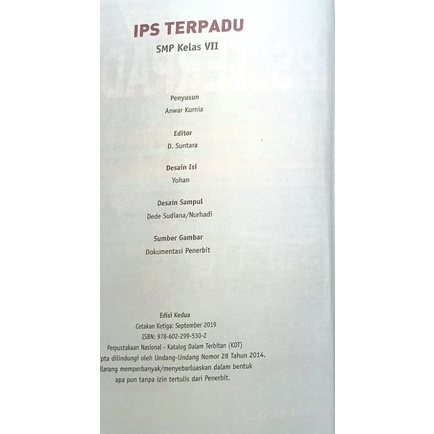 BUKU IPS TERPADU YUDHISTIRA KELAS 1SMP KURIKULUM 2013 REVISI [BUKU BEKAS]