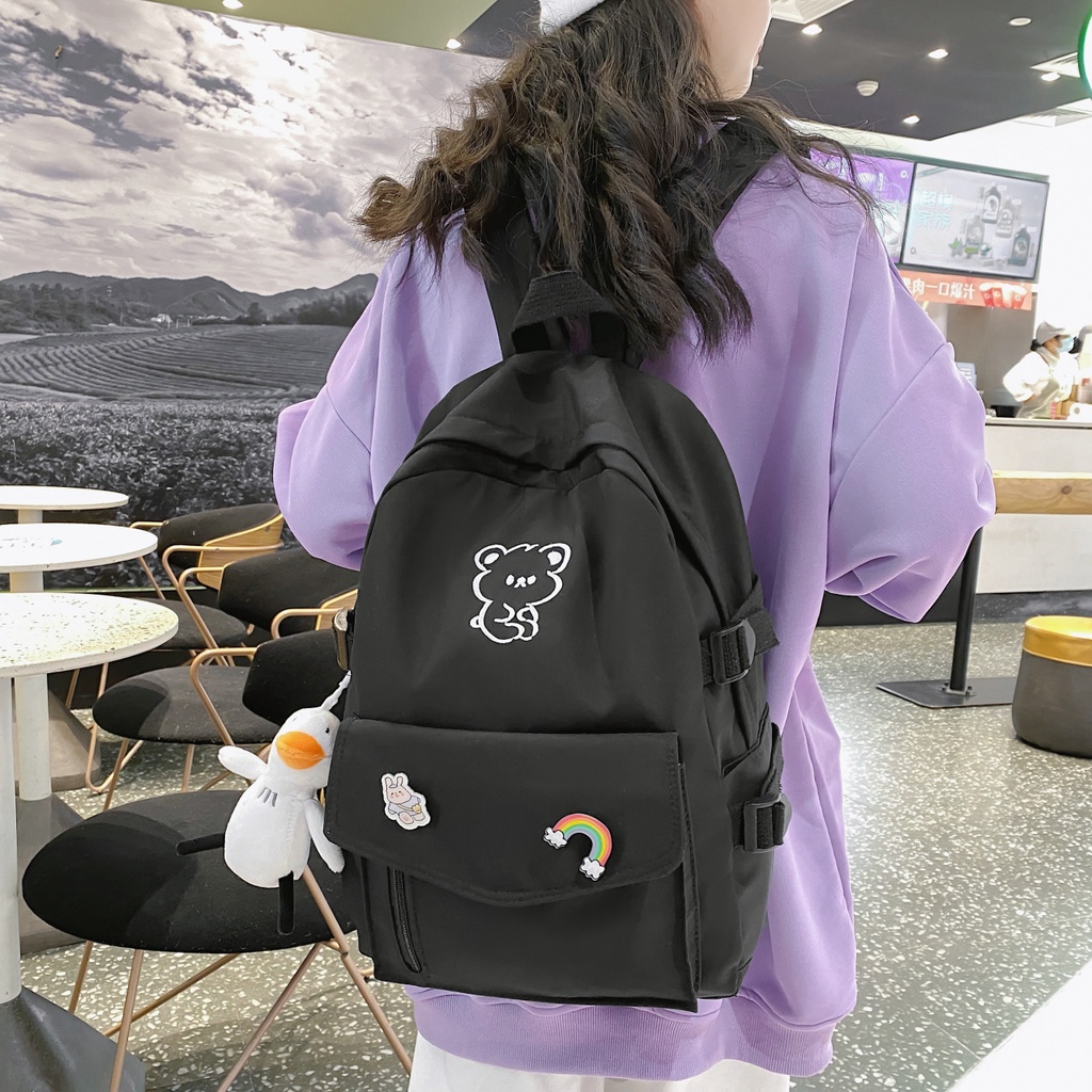 WYK106 Tas Ransel Wanita Pria Sekolah Kuliah Polos Animal Logo Backpack School Impor TKM