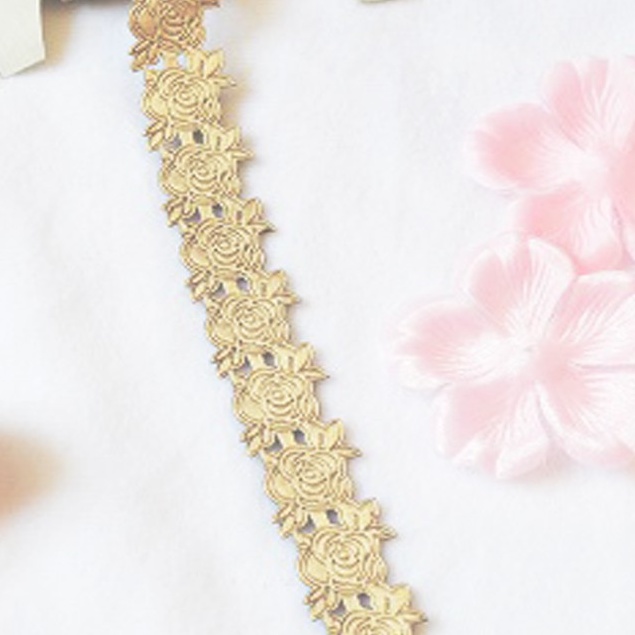[PER ROLL] Renda daun bunga mawar bahan satin gold silver lebar 2cm vintage rustic hiasan souvenir h