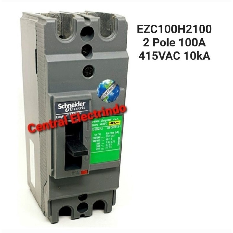 MCCB Schneider EZC100H 2Pole 10kA 415VAC.