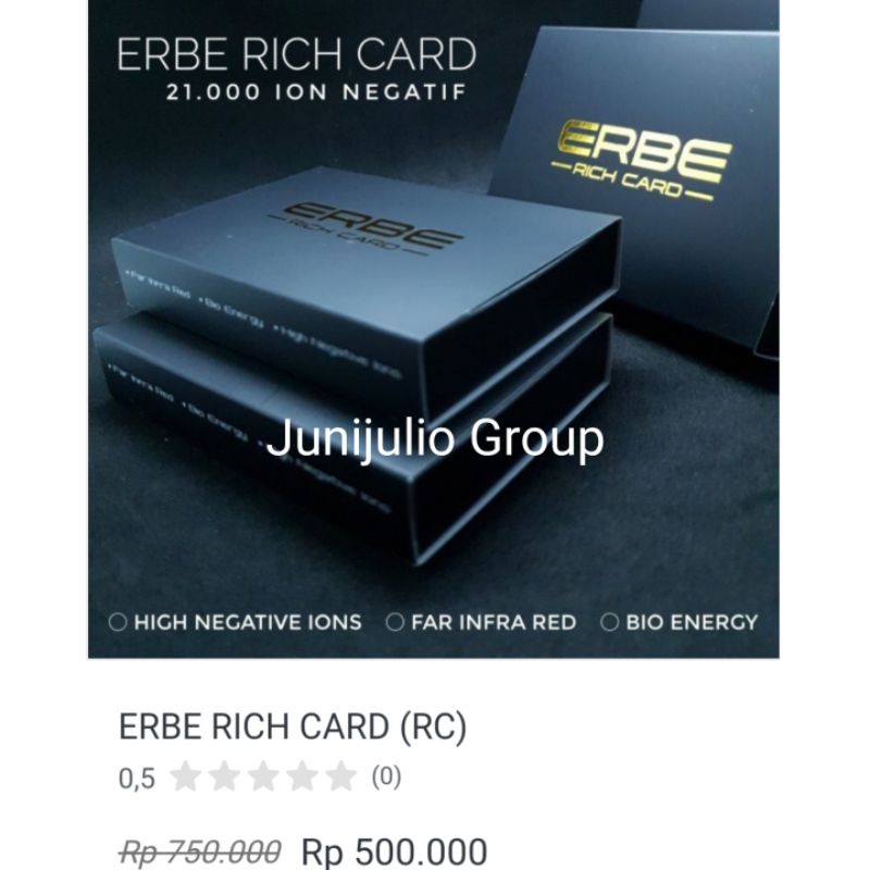 Kartu tinggi ion negatif energi Erbe Rich Card RC 21000 20000 24000 cc terapi kesehatan kartu anti r