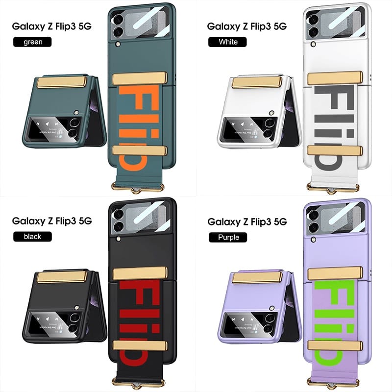 Case Tali / Hand Grip Samsung Galaxy Z Flip 4 Flip 3 5G Hard Premium Case Holder With Hand Grip Stainless Like Ori 1:1