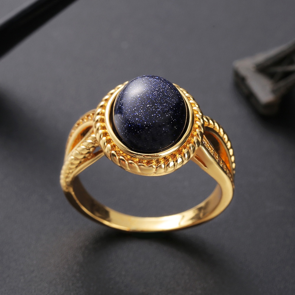 Goldkingdom Perhiasan Fashion Emas Asli Kadar 375 Bangkok Aksesoris Ready Stock Bintang Di Malam Hari Langit Bintang Biru Cincin Batu Berlapis Emas Star Ring