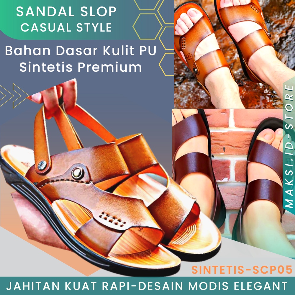 Sandal Kulit Pria Sendal Slop Keren Kekinian Casual Original Kulit Pu Pria Model Terbaru SCP05 PRODUK PREMIUM COD