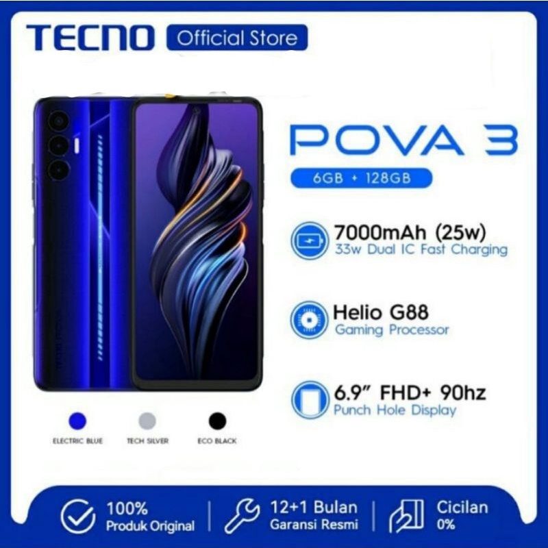 HP TECNO POVA 3 6/128Gb Baru dan Garansi Resmi