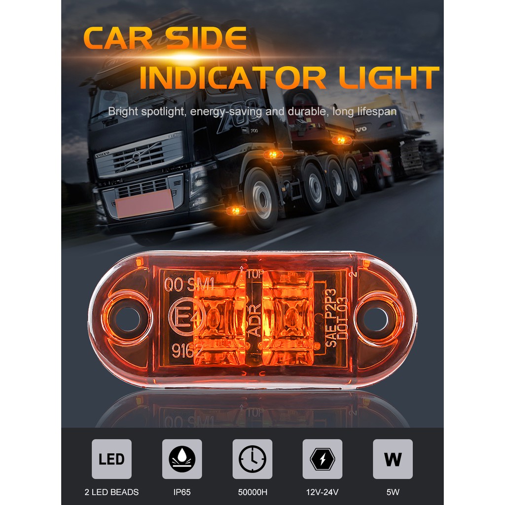 1Pcs 12V / 24V LED Side Light Lampu Eksterior Mobil Keselamatan Peringatan Tail Light Mobil Truk Trailer Truk Cahaya Super Terang Tahan Air 7 Warna