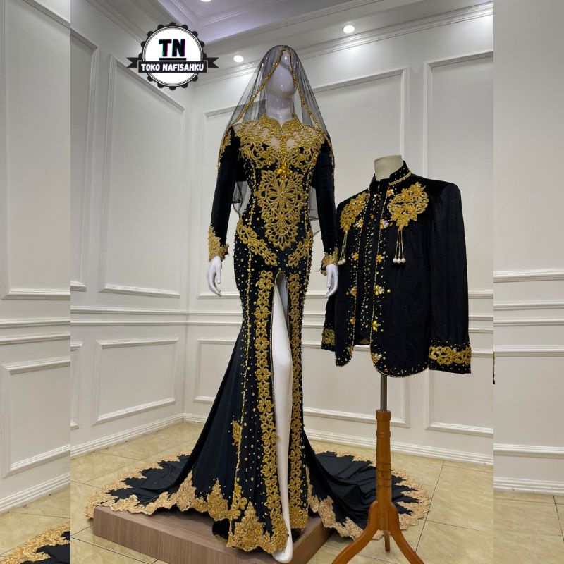 gaun pengantin bludru payet | kebaya akad bludru | wedding dress | baju pengantin modern