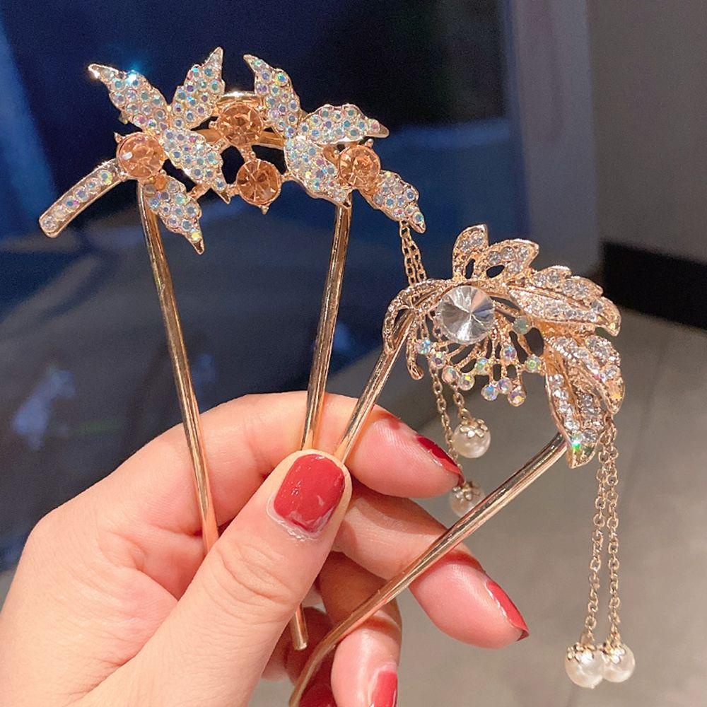 Agustina U-shaped Hair Stick Elegan Manis Mutiara Rumbai Pengantin Hiasan Kepala Hairstyle Tools Alloy Hiasan Kepala Antik