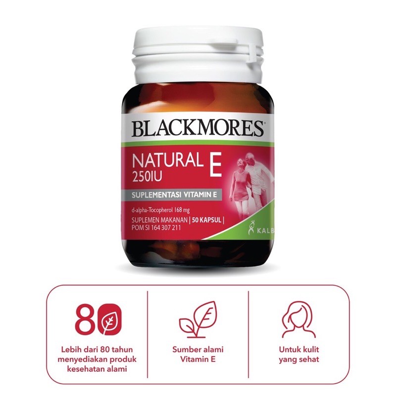 BLACKMORES Natural Vitamin E 250 IU 50 Kapsul BPOM HALAL KALBE ANTIOKSIDAN KOLESTEROL DAYA TAHAN