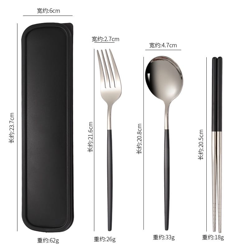 Alat Makan Korea Set /4 in1 sendok garpu set /alat makan set / set sendok garpu sumpit portabel stainless premium