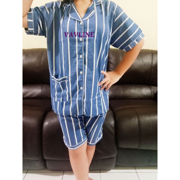 Piyama wanita katun motif Garis,Celana Pendek/Panjang, Lengan Pendek/Panjang,Jumbo/All size