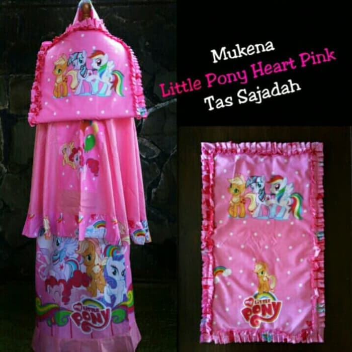 Mukena Anak Kecil Katun Kuda Poni Karakter Little Pony Heart Pink Size XS Umur 2-3 Tahun Tas Sajadah