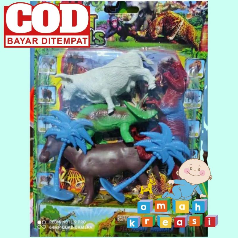 WJS 156 Mainan Anak Kecil hewan Dinosaurus , banteng , dan hewan bercula / Mainan Anak Anak
