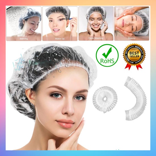 PENUTUP RAMBUT KEPALA PLASTIK MANDI PELINDUNG CAT RAMBUT / HAIR CAP SHOWER NURSE CAP TRANSPARAN