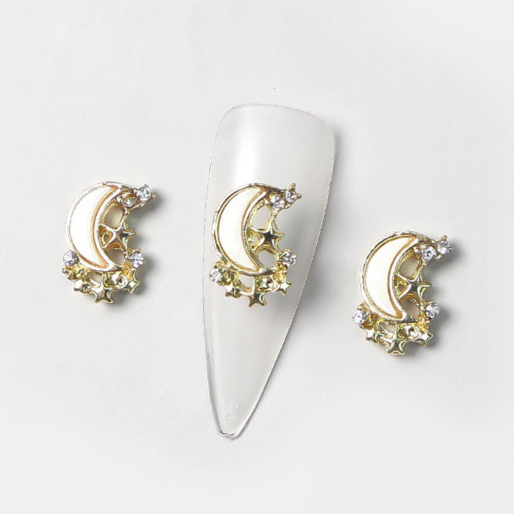 AUGUSTINA Agustina Nail Art Rhinestones Mewah Jepang Bulan Bintang Teardrop-Berbentuk Ikatan Simpul Liontin 3D Perhiasan Kuku