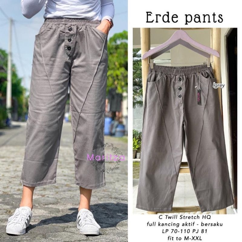 Erde Pants | Celana Panjang Wanita Erde Pants | Celana Korea Cewek Baggy Bahan Twill Stretch | Cerlana Kulot Wanita Twill