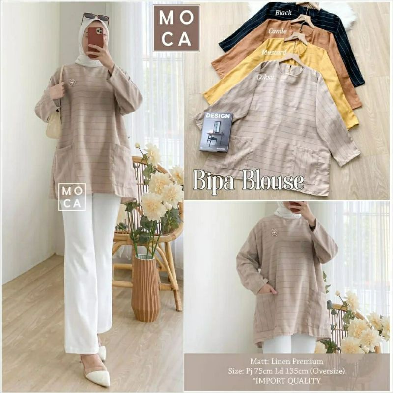 Bipa Blouse, BLOUSE OVERSIZE SUPER CANTIK FIT XXXL LD 135 BAHAN LINEN PREMIUM TERMURAH OOTD MODIS