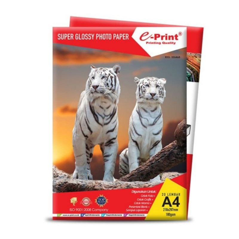 

Kertas foto E-print Glossy 180 GSM A4 isi 20 lembar/Glossy photo paper