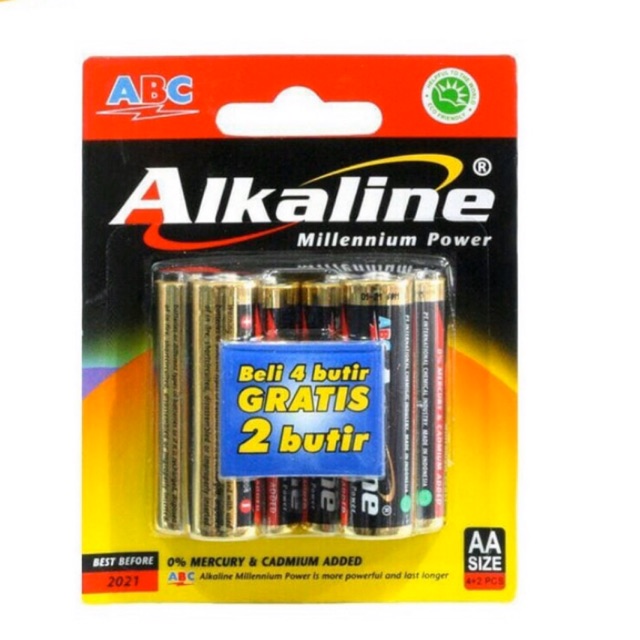 BATERAI/ BATU BATRE ALKALINE ISI 6 , 4 GRATIS 2 AA dan AAA /BATERAI BATERE ABC BIRU TIPE D R20/ BATERE ABC BIRU TIPE C TANGGUNG R14