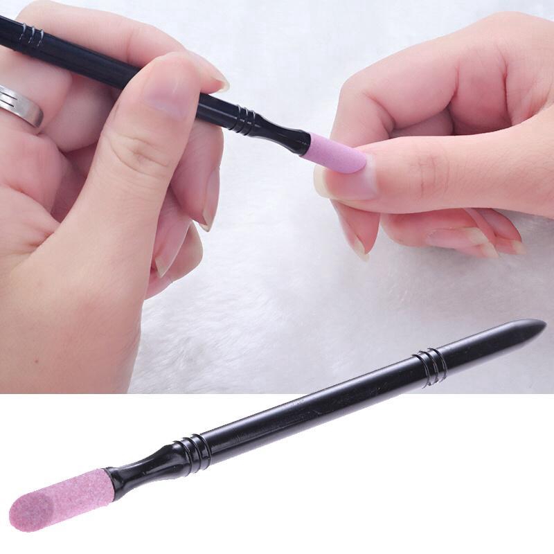 Double-end Quartz Nail Pen Pusher Trimmer Nail Art Alat Batang Gerinda Perawatan Kuku Set Kutikula Remover Quartz Polishing Pen Bisa Dicuci Kulit Mati