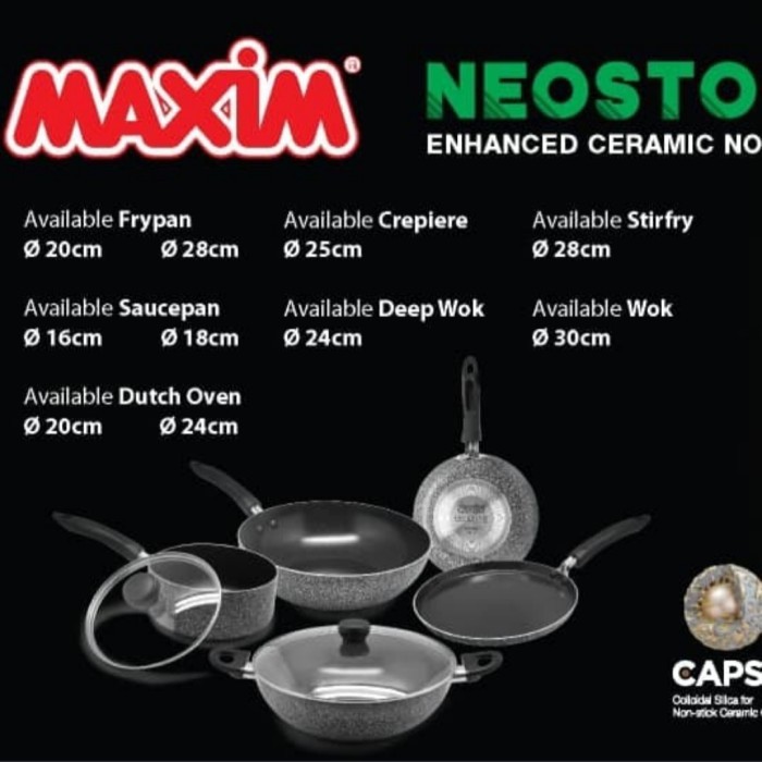 MAXIM NEOSTONE Wajan Deep Wok Pan Anti Lengket Marble Ceramic 24 cm