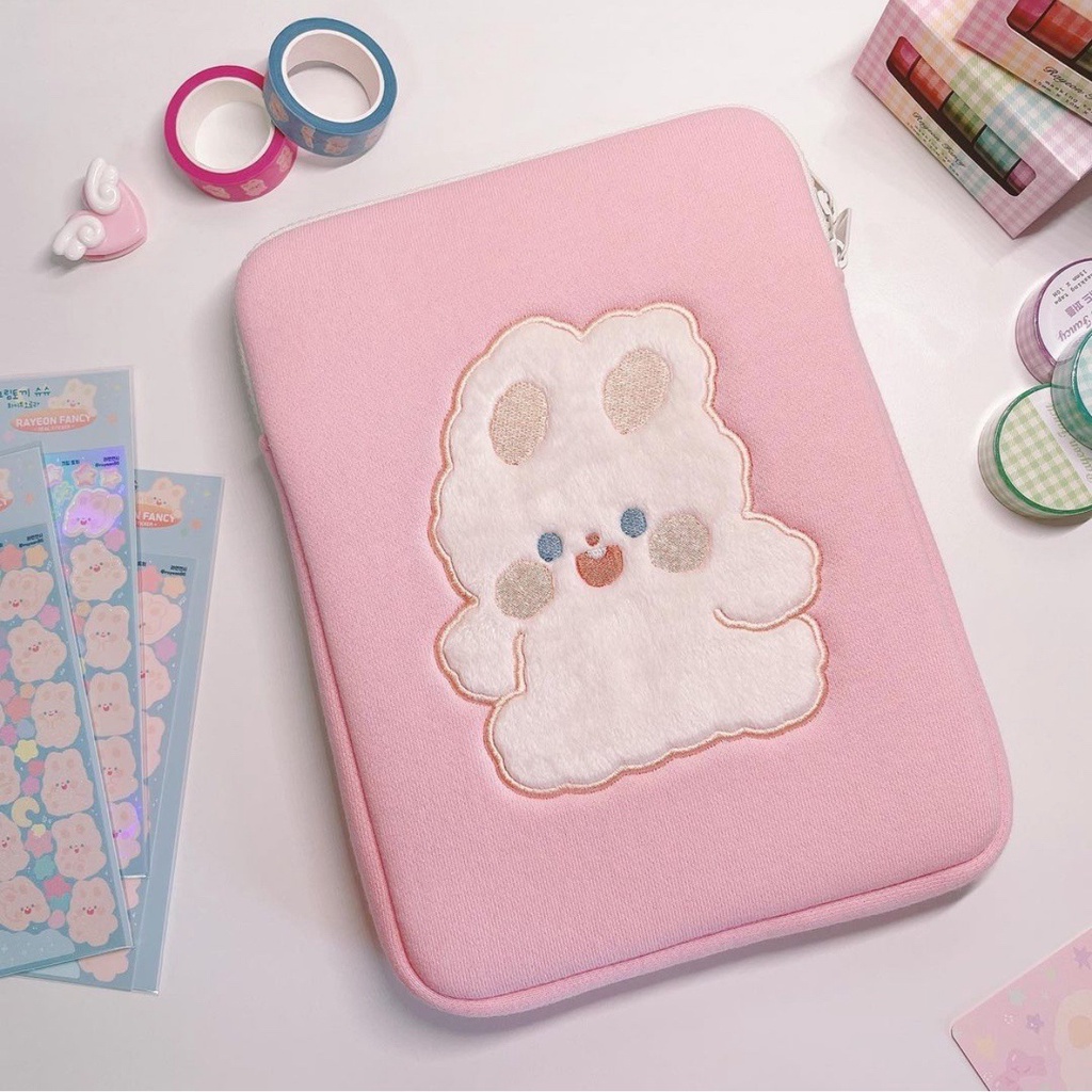 Sleeve Pouch Sarung Tas Bag Case Ipad Tab Tablet Macbook Air Pro Laptop Asus Acer Lenovo HP Huawei 11 12 13 14 15 inch Motif Gambar Rabbit Kelinci Bunny Warna Pink Lucu Cute Murah Korean Model