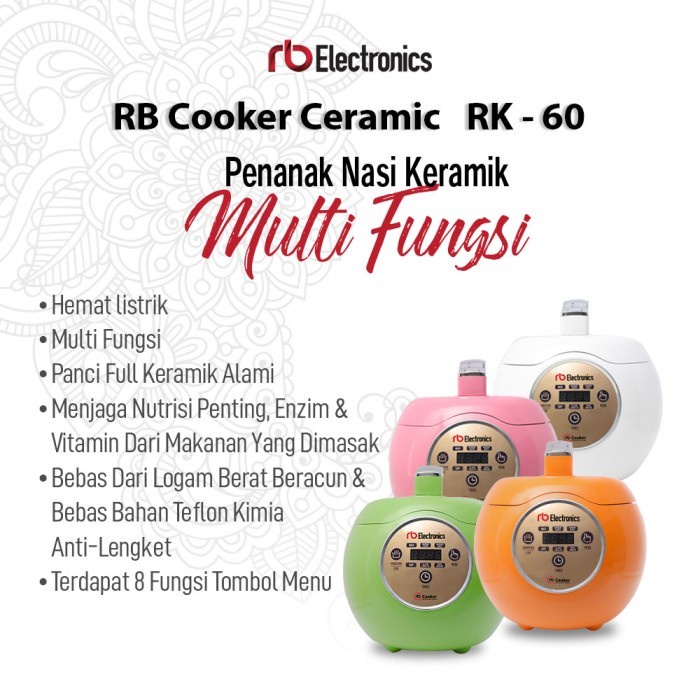 RB Rice Cooker Full Keramik Healthy Rice Cooker Ceramic Capacity 1.3L