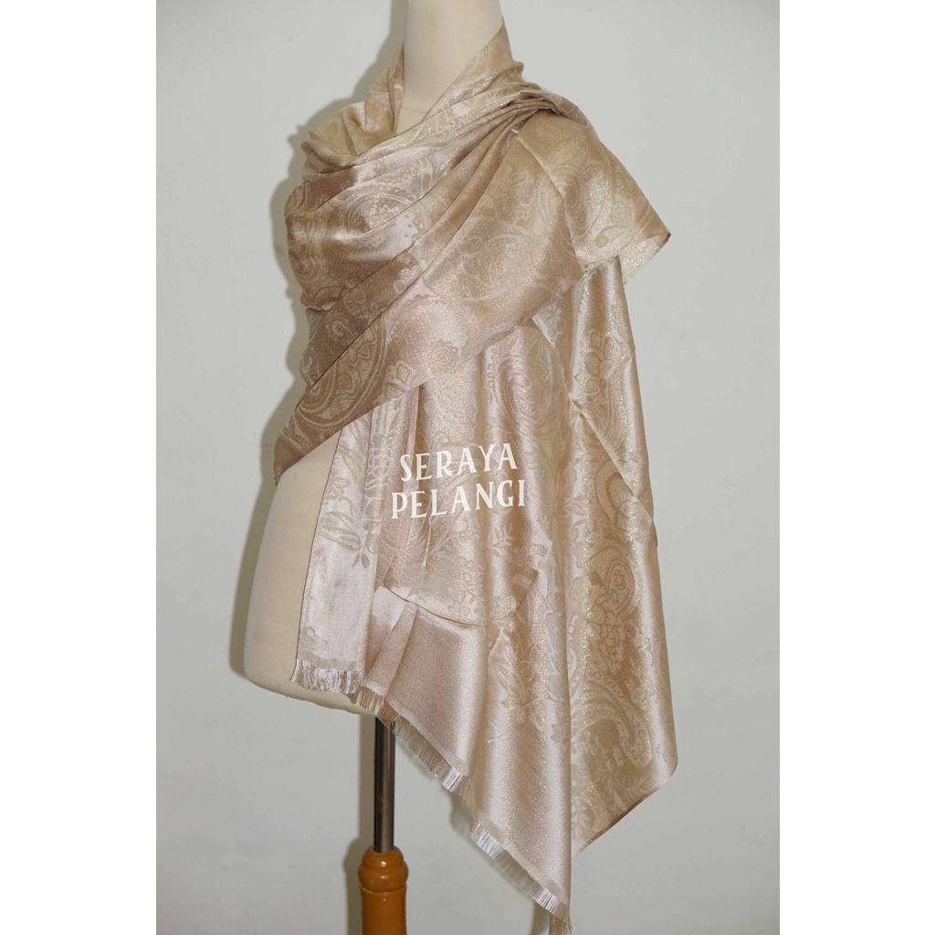 Pashmina Sutra Metalik | Motif Keong/Kembang/Bunga | Selendang | Scarf | Syal | Shawl | Pasmina | Souvenir | Hadiah Ulang Tahun | Birthday Gift | Aksesoris Fashion Wanita | Luxury Scarf | Premium Import Quality | Grosir Murah