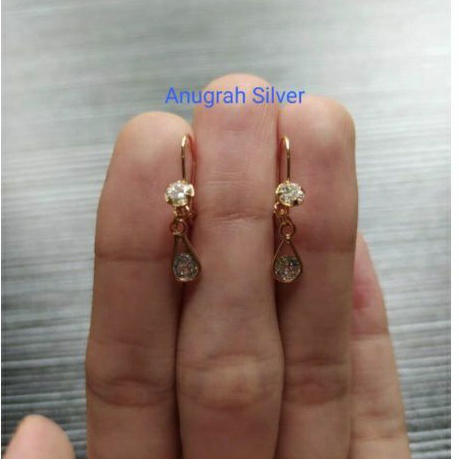 (COD)Anting rumbai panjang anak rose gold gantung oval Perak asli 925/silver lapisan emas kuning murni...