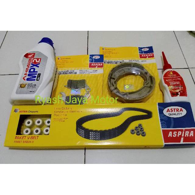 Paket v-belt set roller + Kampas rem depan &amp; belakang + Mpx 2 + gardan oli for Beat f1/Scoopy f1