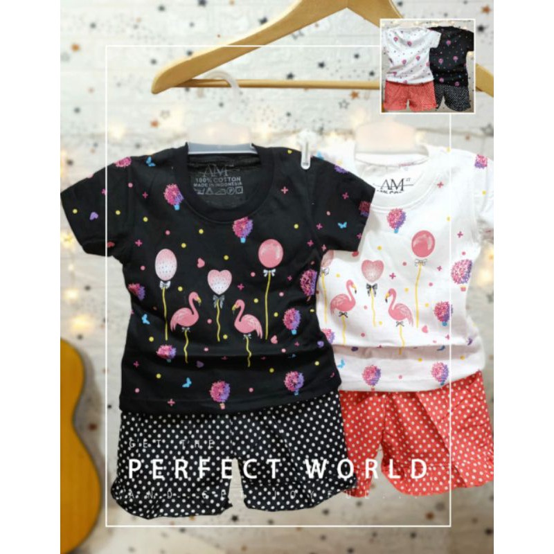 Setelan Anak Perempuan Fullprint &quot;BALON FLAMINGO&quot; 1-10 tahun merk. AM27