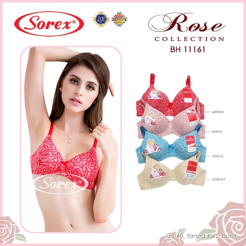 Sorex Bra  Bh 11161 Basic full cup Busa tipis tanpa  Kawat Kait 2 Setara Cup B Bunga Rose Collection