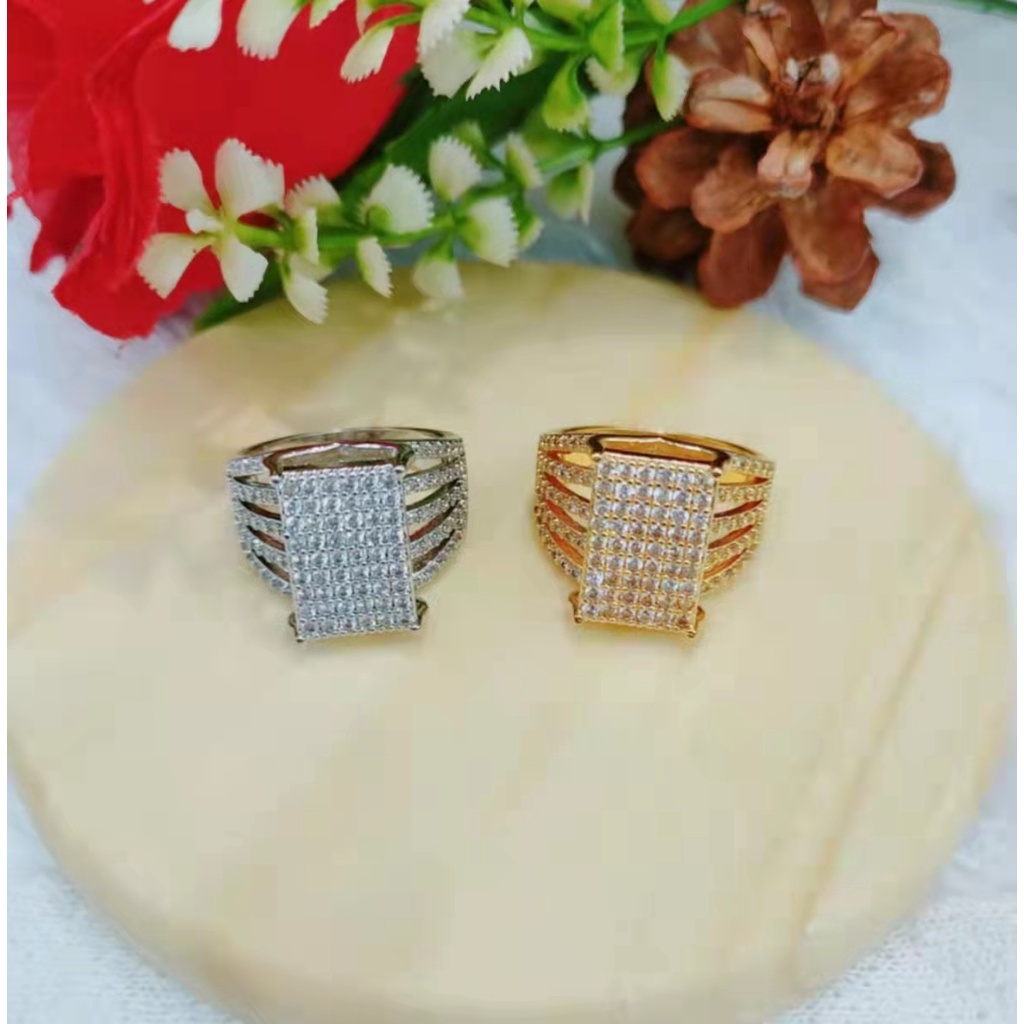 Cincin xuping permata putih dan hitam lapis emas 18k perhiasan fashion 031,032