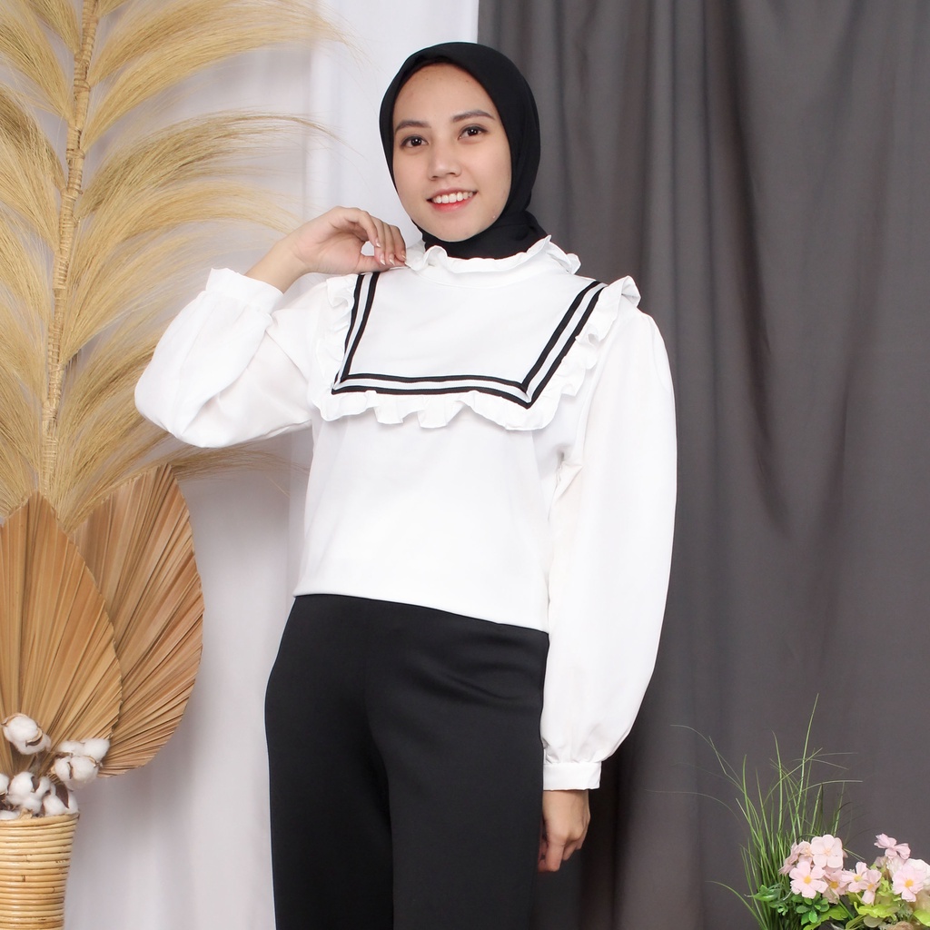 RX Fashion - Boni Top / Blouse Wanita / Atasan Korean Style ( gratis Ongkir ) -BN-PUTIH