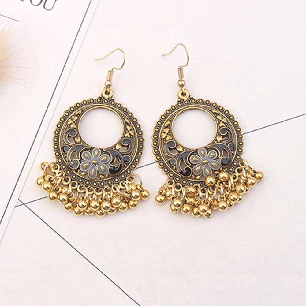Anting Kait Gantung Plating Gold Desain Ukiranrumbai Gaya Vintageetnikbohoantikindian Untuk Wanita