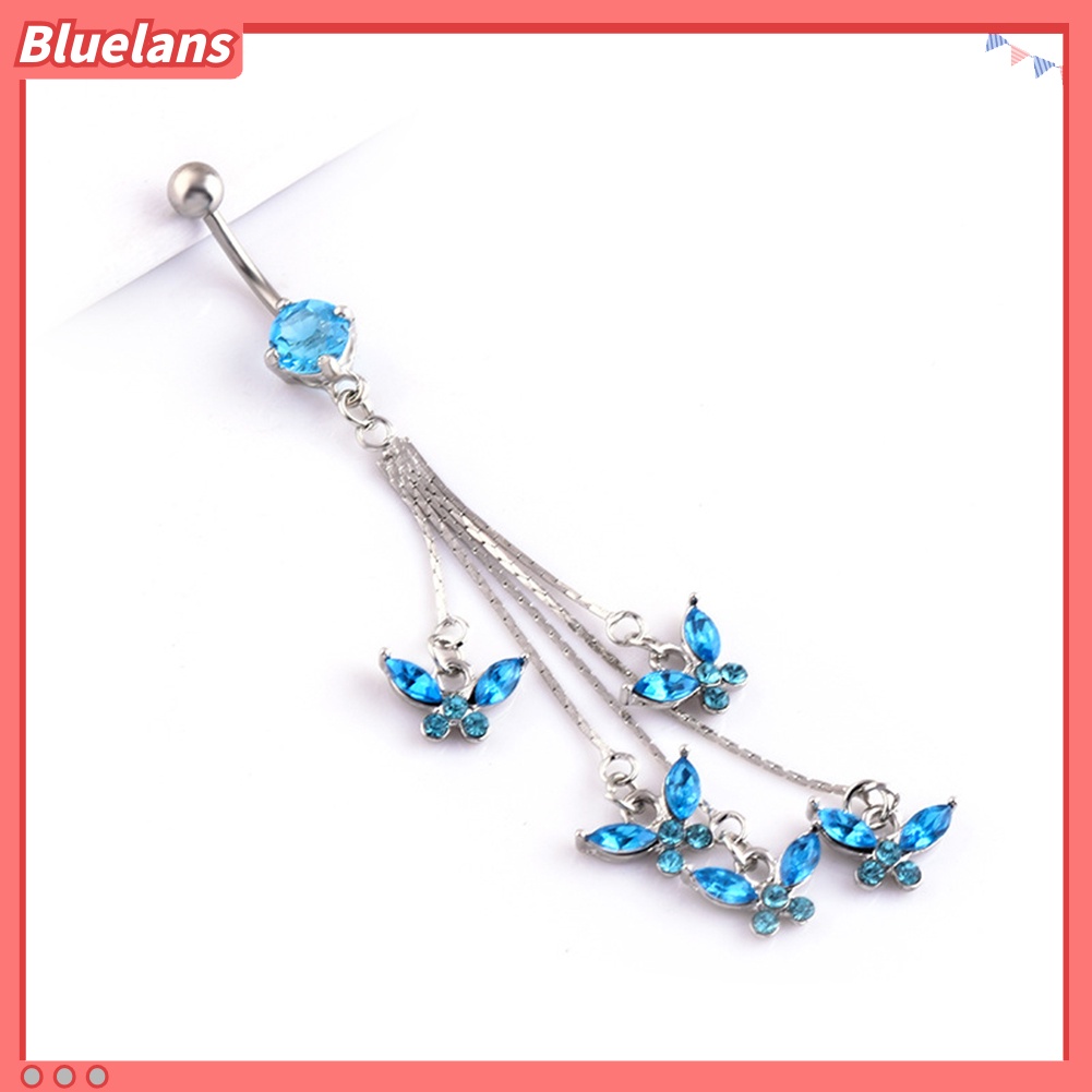 Bluelans 14G 316L Surgical Steel Sexy Butterfly Rhinestone Dangle Navel Belly Button Ring